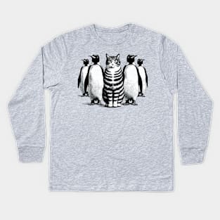 Unexpected Retro Penguins Cat Funny Cat Kids Long Sleeve T-Shirt